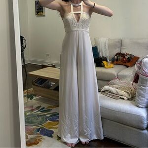 Urban Outfitters Cream Wide Leg Jumpsuit